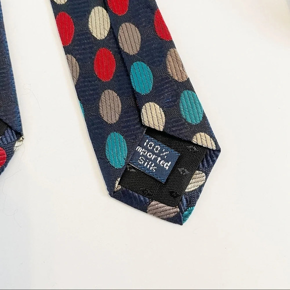 Bugatti Men’s Blue Multi-Colored Polka Dot Silk Tie - Picture 4 of 4